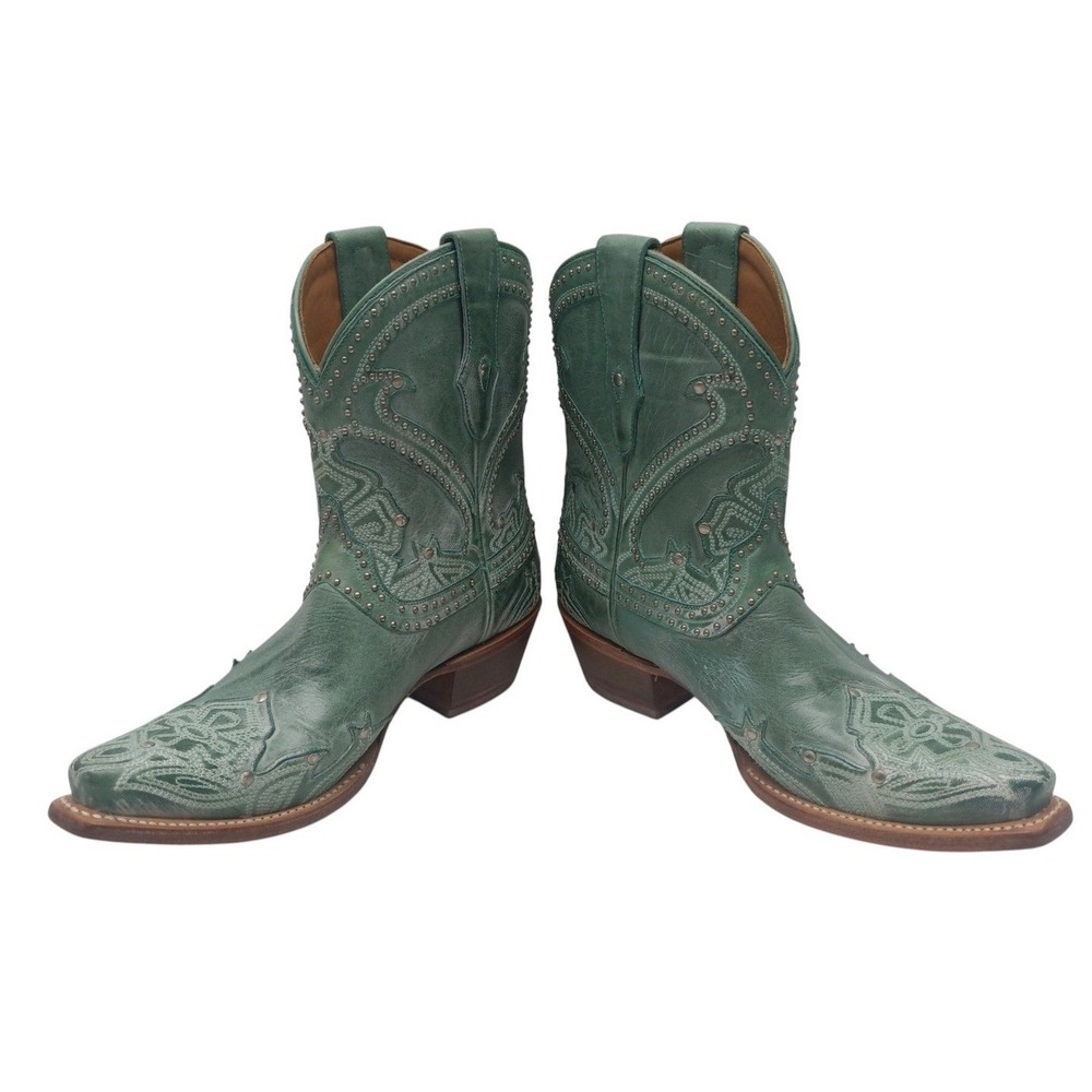 Lucchese M4977 Women's 7.5 B Turquoise Teal Leather Studded Western Boots NOS - Picture 5 of 16